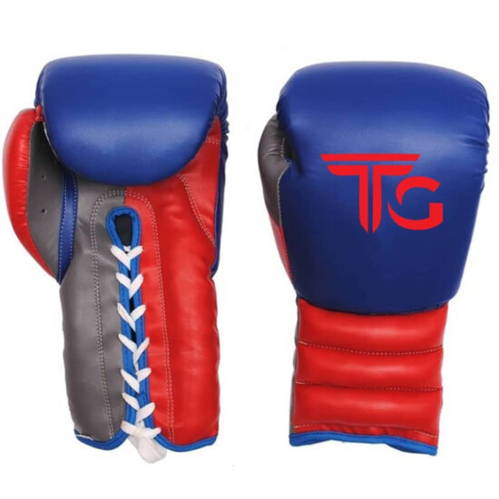 Laced up sparring gloves